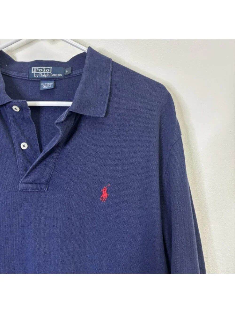 Vintage POLO Ralph Lauren Long Sleeve Polo Shirt Large Navy Blue